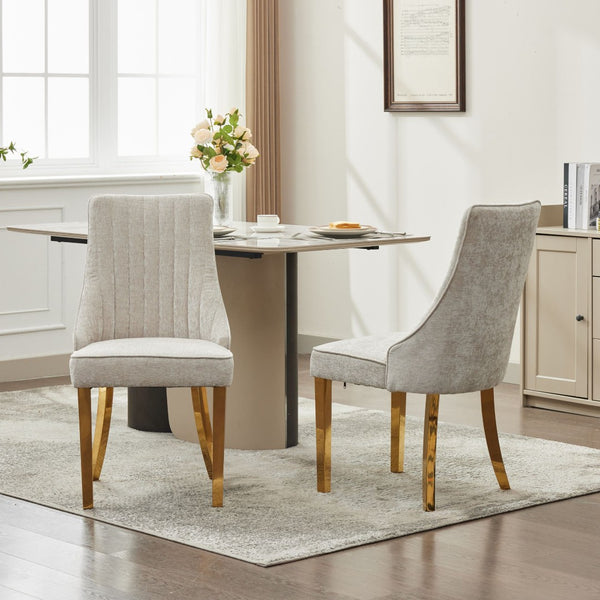 English Elm Rayon Upholstered Accent Dining Chairs Set Of 2 - Chic Chenille Fabric With Golden Stainless Steel Legs W1143P293313-GIGA