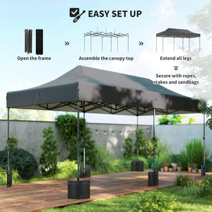 English Elm Portable 10x20 Ft Steel Frame Pop up Canopy with Upf50 Oxford Fabric for Events Dark Gray T3971P466700