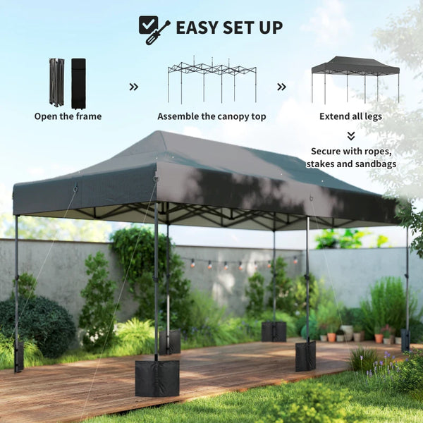 English Elm Portable 10x20 Ft Steel Frame Pop up Canopy with Upf50 Oxford Fabric for Events Dark Gray T3971P466700