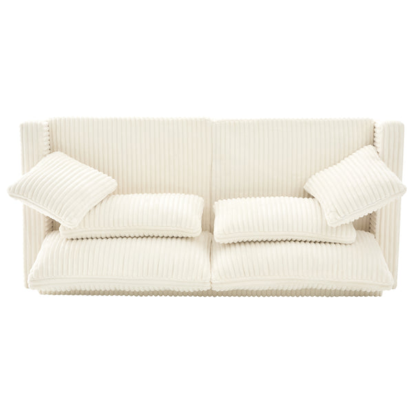 English Elm Modern Corduroy Upholstered Loveseat Sofa with Pocket Springs and Four Accent Pillows Beige N763S000040A