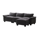 English Elm Living Room Furniture Luxury Sectional Sofa Couch With Ottoman Soft Velvet Upholstered Sofa Grey