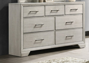 English Elm 1pc Five-Drawer Chest in White Mist Finish with Metal Knobs & Handles, Spacious Bedroom Storage Solution Antique White 62.5 L x 20.5 W x 41 H B011P228954