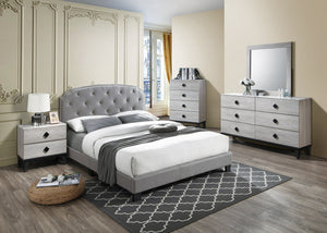 English Elm European Queen Bed Tufted Velvet Upholstered Headboard Elegant Gray Bedroom Frame Light Gray B011P415180