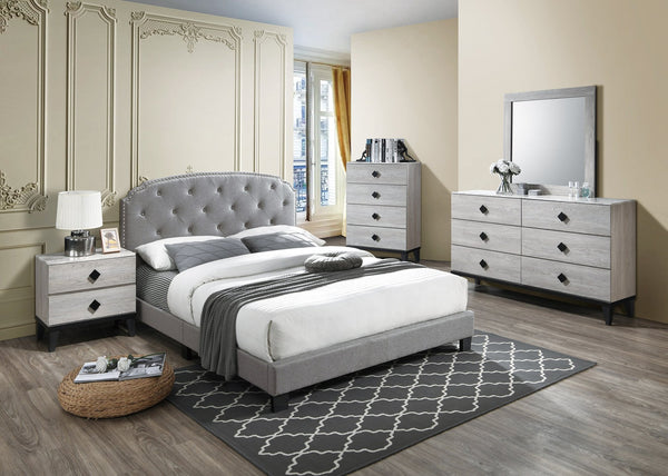 English Elm European Queen Bed Tufted Velvet Upholstered Headboard Elegant Gray Bedroom Frame Light Gray B011P415180