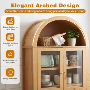 English Elm 71" Arched Glass Barn Door Pantry Cabinet Farmhouse Mdf Storage for Kitchen Dining Oak W2917S00015