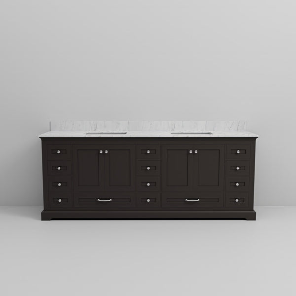 English Elm Espresso 84" Double Bath Vanity with Carrara Marble Top, Solid Wood, Soft-Close Drawers & Storage B2731P258315