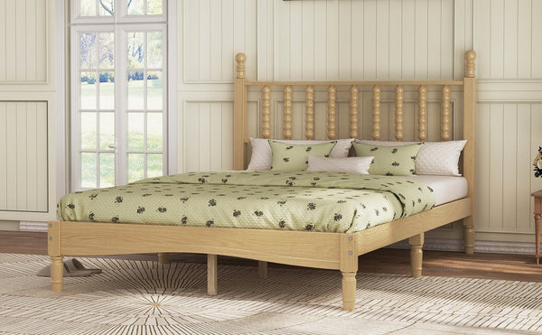 English Elm Full Size Rubberwood Platform Bed Gourd Headboard Retro Bohemian Bedroom Frame N733P338317M