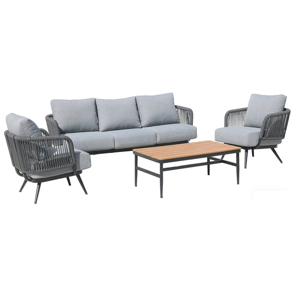 English Elm 4-piece Outdoor Woven Rope Conversation Set with Swivel Chairs and Resort Style T5880S00021