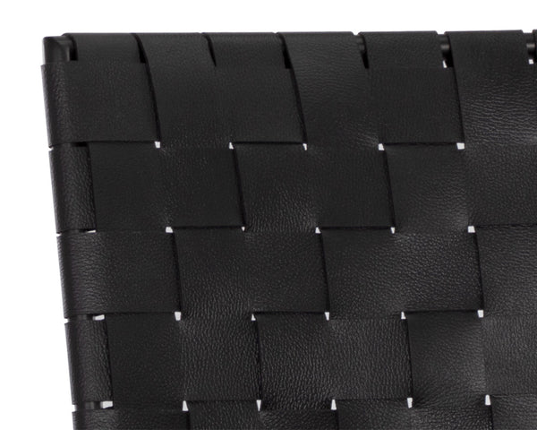 Sunpan Omari Elevated Bar Stool - Handcrafted Black Leather Weaved Seat with Stylish Iron Frame Design Black Leather