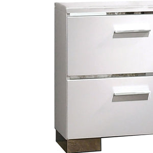 English Elm Wood and Metal Two Drawer Nightstand with Felt Lined Storage for Modern Bedrooms B056P416774