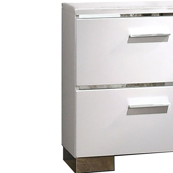 English Elm Wood and Metal Two Drawer Nightstand with Felt Lined Storage for Modern Bedrooms B056P416774