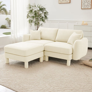 English Elm Boucle 2-Seater Loveseat Sofa With Stylish Shell Armrests & Removable Ottoman For Modern Living W3041S00275