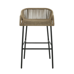 English Elm Christopher Knight Home® - La La Push outdoor rope bar stool set of 2 — brown woven polyester seat with rust‑resistant black iron frame Black+Brown N775P176900L