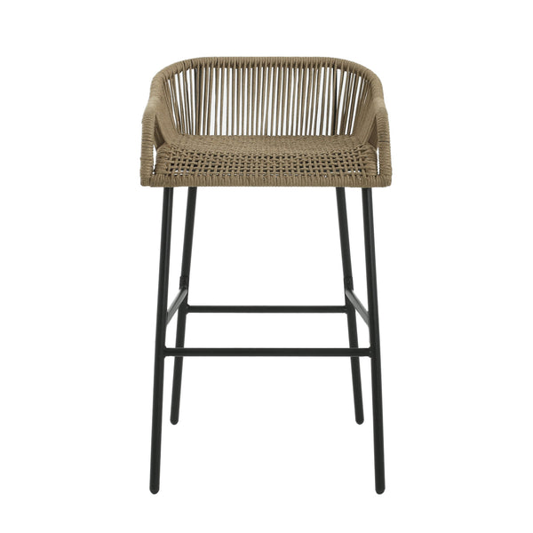 English Elm Christopher Knight Home® - La La Push outdoor rope bar stool set of 2 — brown woven polyester seat with rust‑resistant black iron frame Black+Brown N775P176900L