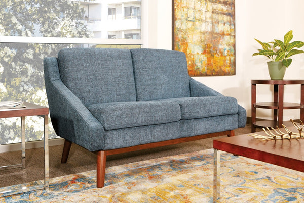 OSP Home Furnishings Mid-century Open Arm Loveseat with Solid Wood Legs and Plush Fiber Cushions Loveseat Navy SL4422R-MC3
