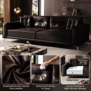 English Elm 92.1"King 3-in-1 Convertible Sleeper Sofa Bed with Tufted Faux Leather, Ultra-Wide Arms, 4-Seater Couch Dark Brown W1885S00210