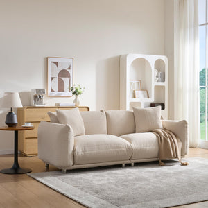 English Elm Cozy Three Seat Sofa Stain Resistant Fabric Hardwood Frame for Modern Living Rooms Beige W3226P371356