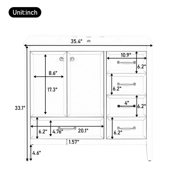 English Elm Christopher Knight Home® - 36" Vintage-inspired Bathroom Vanity with Ceramic Sink, Solid Wood Frame, Soft-Close Drawers, Spacious Storage Blue N759P293646C
