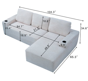 English Elm 104 Inch Corduroy Modular Sectional Sofa Deep Sink Comfort for Living Room Lounge W5515S00026
