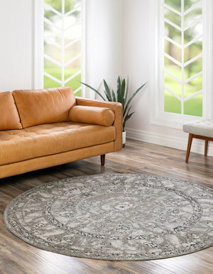 Unique Loom La Jolla Vintage Machine Made Border Rug Gray, Silver/Ivory 8' 0" x 8' 0"