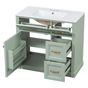 English Elm 36 Inch Bathroom Vanity With Ceramic Sink, Soft-Close Drawers, And Adjustable Storage For Modern Elegance N725P336549F