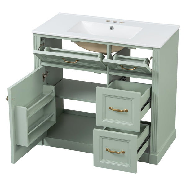 English Elm 36 Inch Bathroom Vanity With Ceramic Sink, Soft-Close Drawers, And Adjustable Storage For Modern Elegance N725P336549F