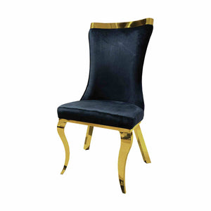 English Elm Glam Contemporary 2Pc Side Chair Set With Gold Legs & Black Leather Upholstery For Modern Spaces B2741S00731