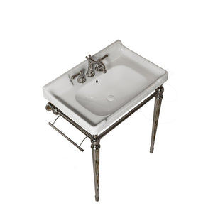 English Elm VICI 28" Bathroom Console Sink with Integrated Ceramic Basin, Overflow, Stainless Support Legs Chrome,White W2615S00112