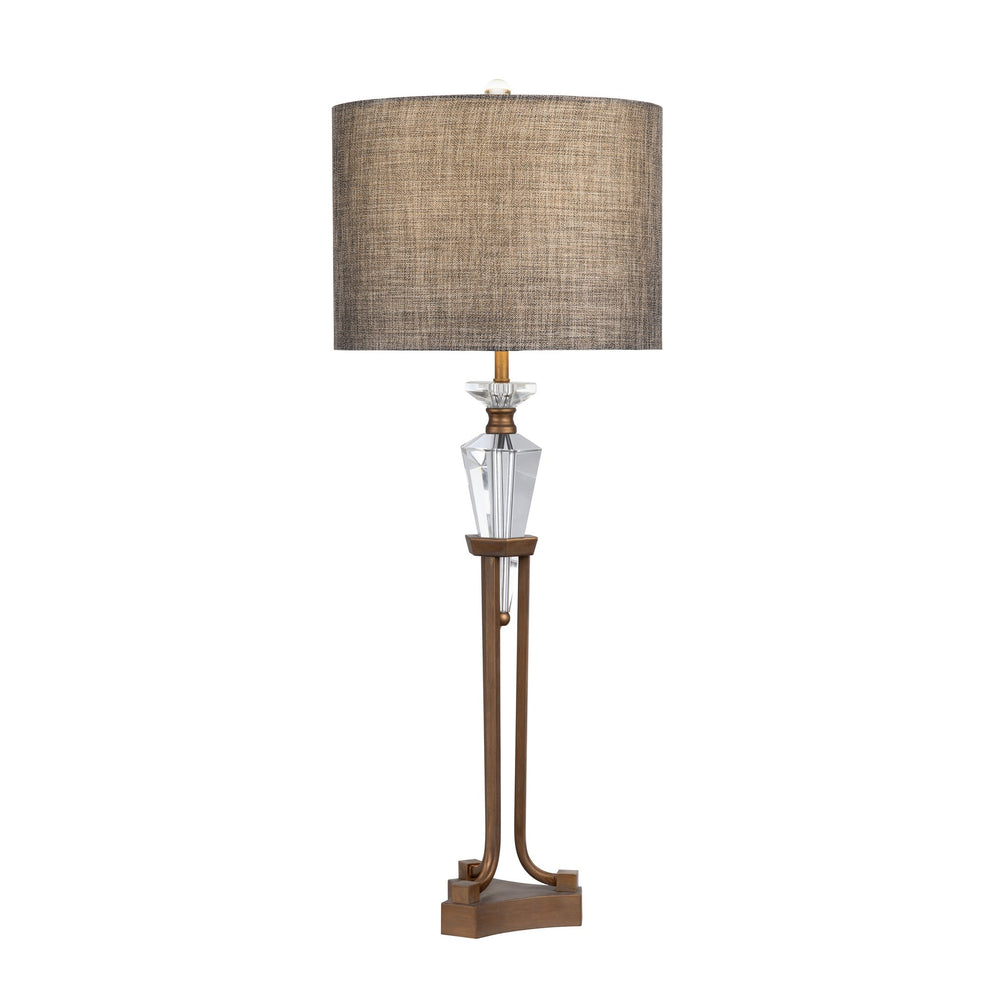 Crestview Collection 36"H Crystal & Metal Table Lamp – Elegant Gold Finish, Textured Grey Shade, 3-way Lighting & Chic Accent   Cvazbs132