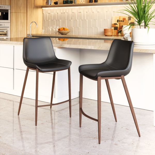 Magnus Counter Stool - Set of 2 Black & Walnut 109935 Zuo Modern