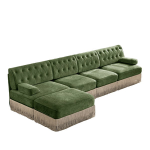 English Elm 135" Chesterfield Velvet Sectional with Tufted Back Tassel Skirt and Modular Living Room Design Green W714S01713