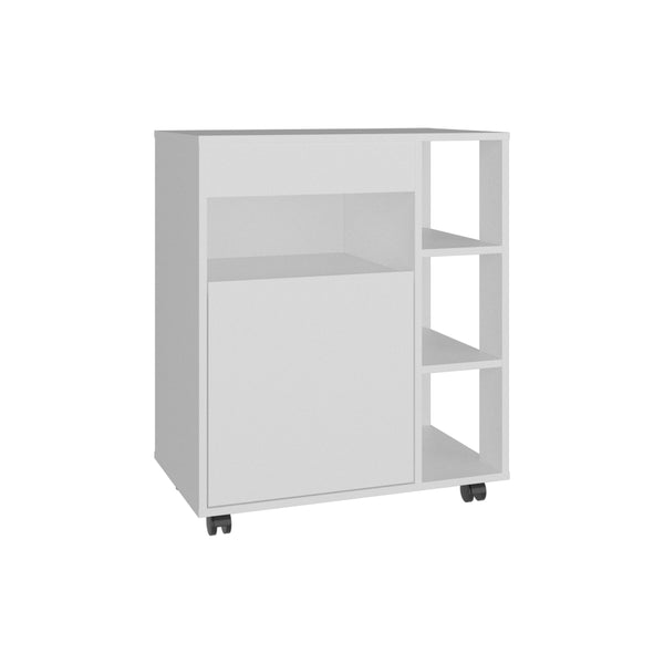 English Elm Zombia Rolling Microwave Cart with Open Shelving and Closed Cabinet in White B128P485401