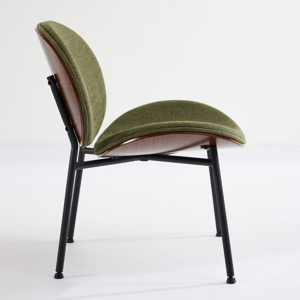 English Elm Mid-Century Shell Chair with Wood Grain Veneer, Curved Wide Seat, Metal-Wood Frame Holds 330+ lbs Green W1143P214256