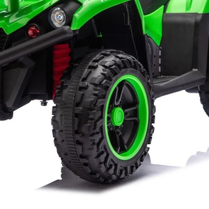 English Elm 24v Dual Motor Kids Atv Ride on with Led Lights Bluetooth Storage Racks Off Road Green W1578P390451