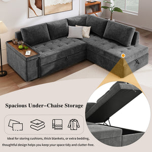 English Elm Mirod L Shaped Sleeper Sectional with Hidden Storage and Fold Out Bed for Apartments N760S0000030G