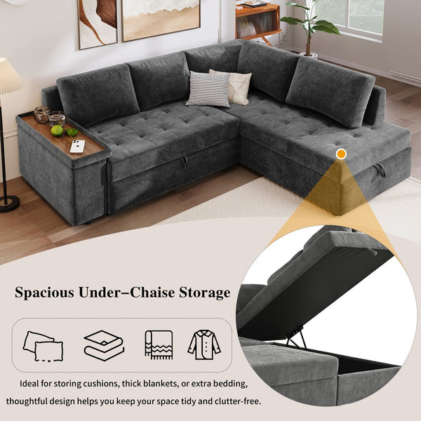 English Elm Mirod L Shaped Sleeper Sectional with Hidden Storage and Fold Out Bed for Apartments N760S0000030G