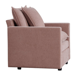 English Elm Chenille Solid Wood Frame Deep Seat Single Armchair with High-Density Foam Cushions & Toss Pillow Pink W1036P187126