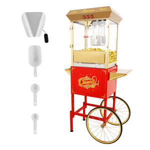 English Elm 16oz Commercial Popcorn Machine with Steel Cart Tempered Glass and 3 Switch Panel Golden,Red W2841P337587
