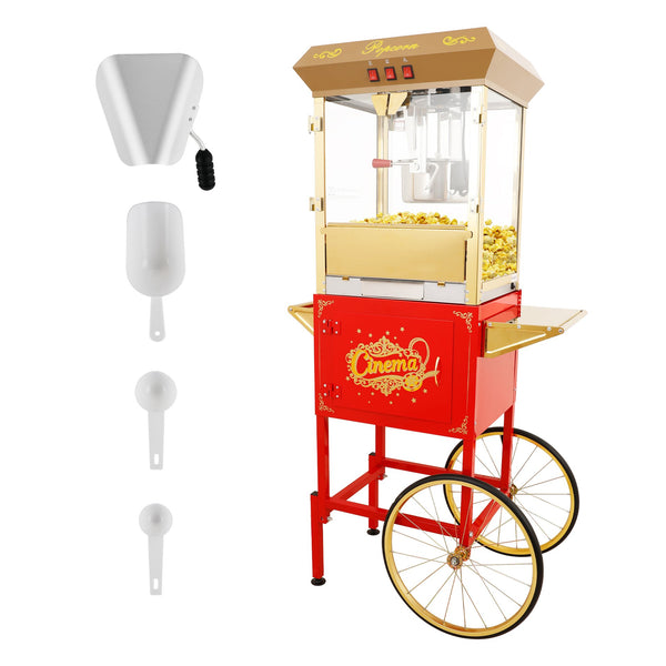 English Elm 16oz Commercial Popcorn Machine with Steel Cart Tempered Glass and 3 Switch Panel Golden,Red W2841P337587