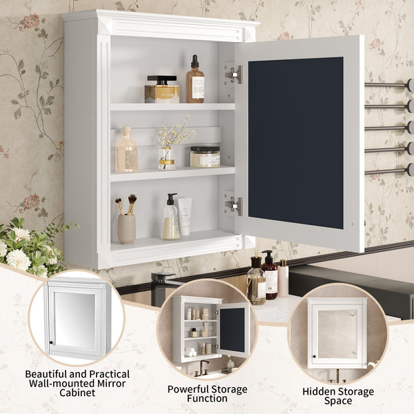 English Elm 24'' 24'' Wall Mounted Bathroom Mirror Cabinet with Adjustable Shelves, Space-Saving Modern Storage Solution White N710P195492K