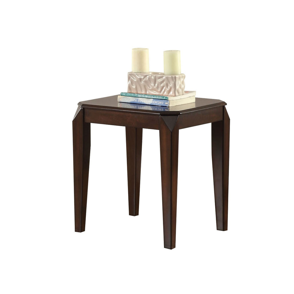 English Elm Walnut Tapered-Leg End Table with Fixed Top and Square Legs — Durable Wood Construction, Classic Style B062P189186