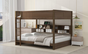 English Elm Queen Over Bunk Bed Solid Pine Cabin Frame with Storage and Usb Charging Wood GX000399AAD