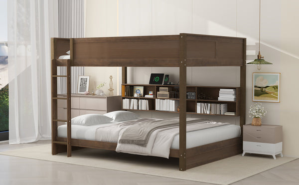 English Elm Queen Over Bunk Bed Solid Pine Cabin Frame with Storage and Usb Charging Wood GX000399AAD