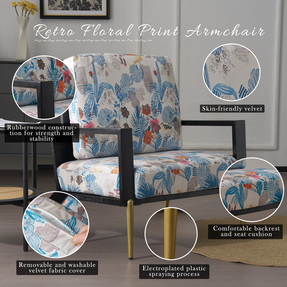 English Elm Christopher Knight Home® - Floral Velvet Accent Chair with Removable Washable Cover, Plush 5.51" Cushions & Gold Legs for Living Spaces N817P237961B