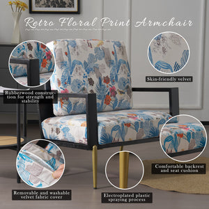 English Elm Christopher Knight Home® - Floral Velvet Accent Chair with Removable Washable Cover, Plush 5.51" Cushions & Gold Legs for Living Spaces N817P237961B