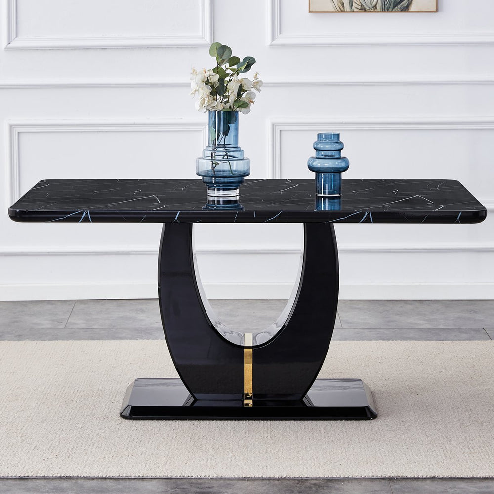 English Elm 63'' Faux Marble Mdf Rectangular Dining Table Modern Black Grain Multipurpose Desk W1151S04447