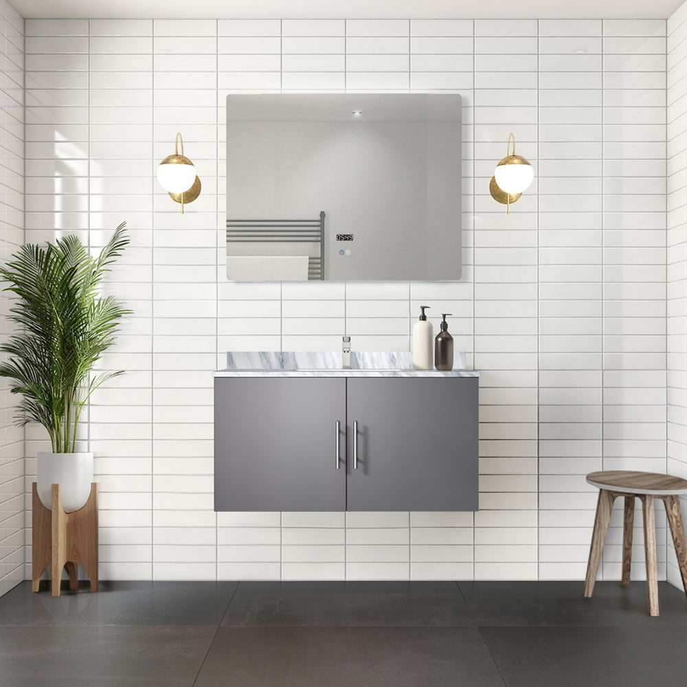 English Elm Dark Grey Bath Vanity With Carrara Marble Top - Elegant 36” W Design, Soft-Close Hardware & Storage B2731P258600
