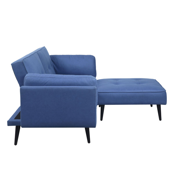 English Elm Nafisa Blue Fabric Convertible Sofa with Ottoman, Pocket Coil Seats, Button Tufted, 2 Pillows B2726S00485