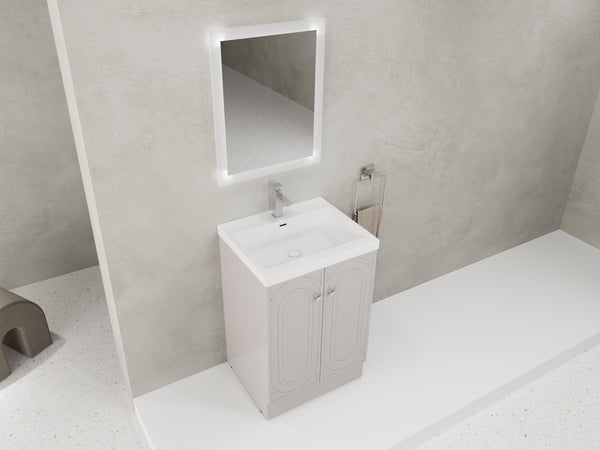 English Elm 24" Freestanding Bathroom Vanity with White Resin Sink, Soft-Close Doors, Adjustable Shelf, Durable Plywood Finish khaki W999S00334