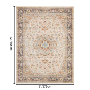 English Elm Premier Traditional Ivory Area Rug Low Pile Design for Living Dining and Entryway B186P479370